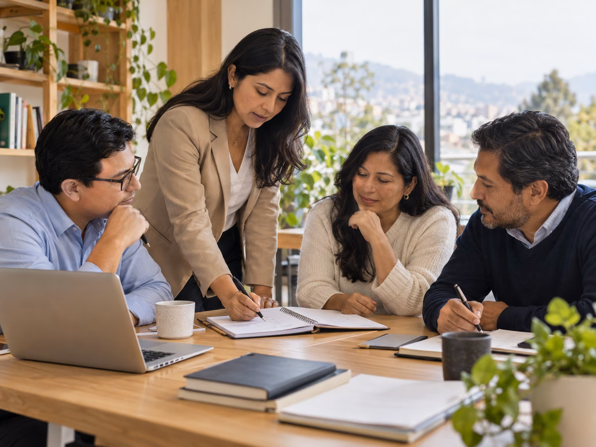 Docentes y profesionales en sesión de trabajo académico colaborativo
